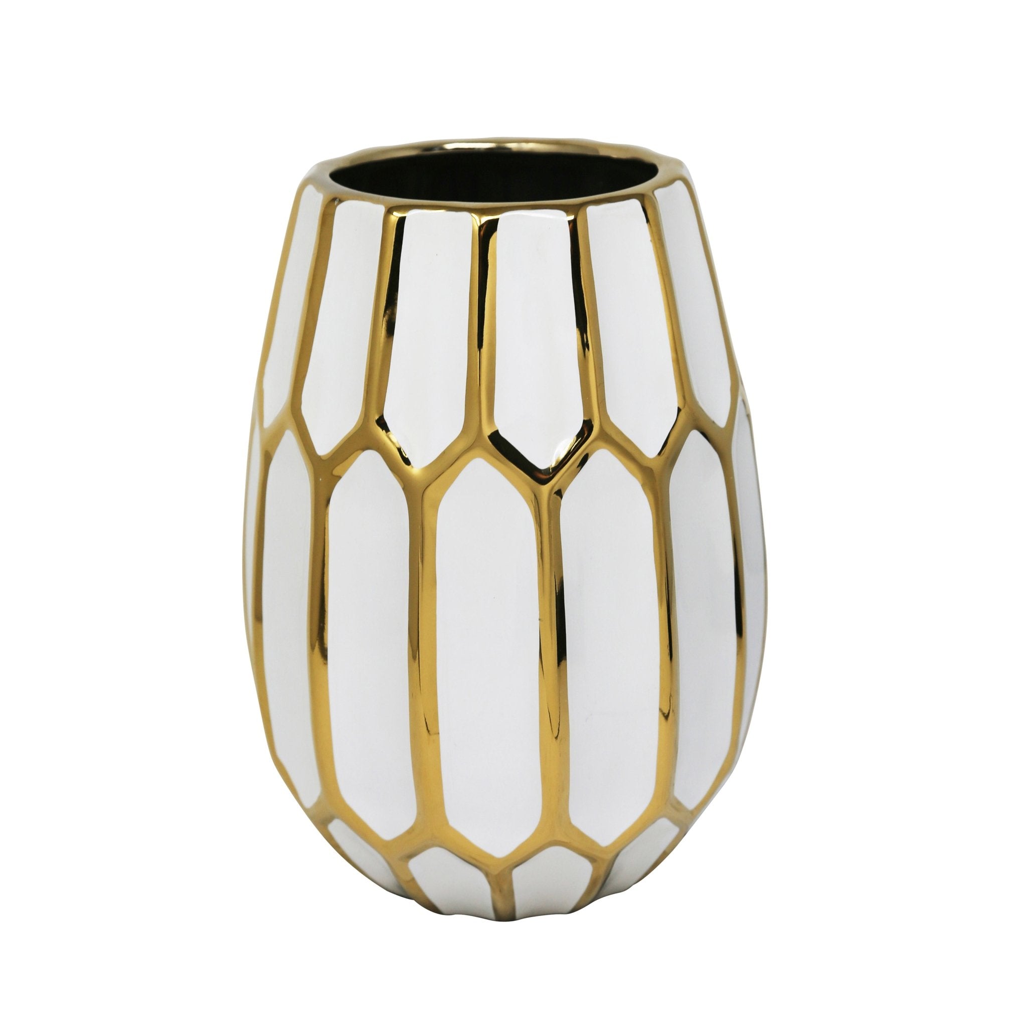 CERAMIC VASE 9.5" WHITE/GOLD Vases and Jars| Sagebrook Home