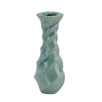 Ceramic Vase W/ Swirl Pattern, 16"H Turquoise - Al Rugaib Furniture