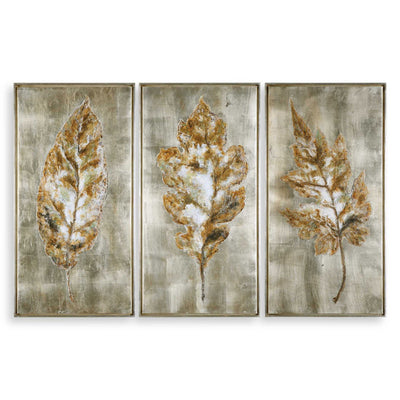 Champagne Leaves Hand Painted Canvases, S/3 - Al Rugaib Furniture