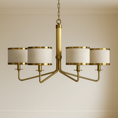 CHANDELIER W/ BEIGE COTTON LINEN SHADE - Al Rugaib Furniture