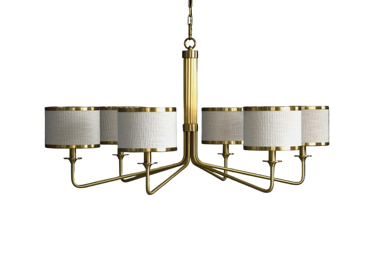 CHANDELIER W/ BEIGE COTTON LINEN SHADE chandeliers| Roots Furniture