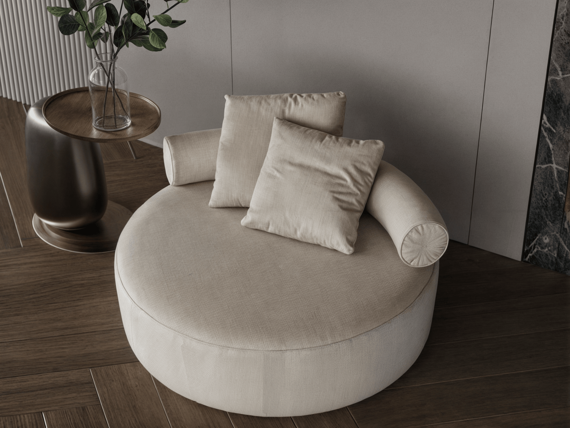 Chanel fabric vanilla round sofa 120x120x35 cm Sofas & Loveseats| Oak