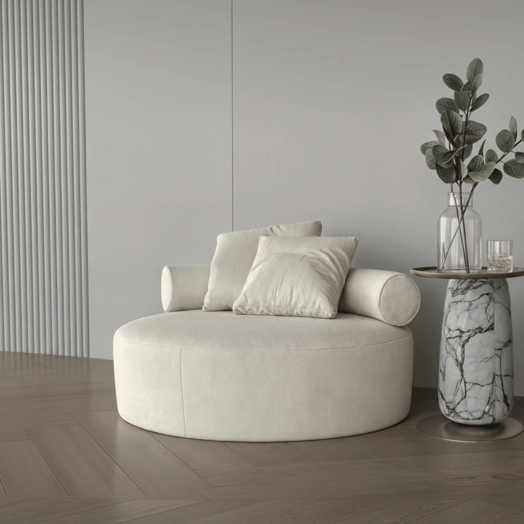 Chanel fabric vanilla round sofa 120x120x35 cm Sofas & Loveseats| Oak