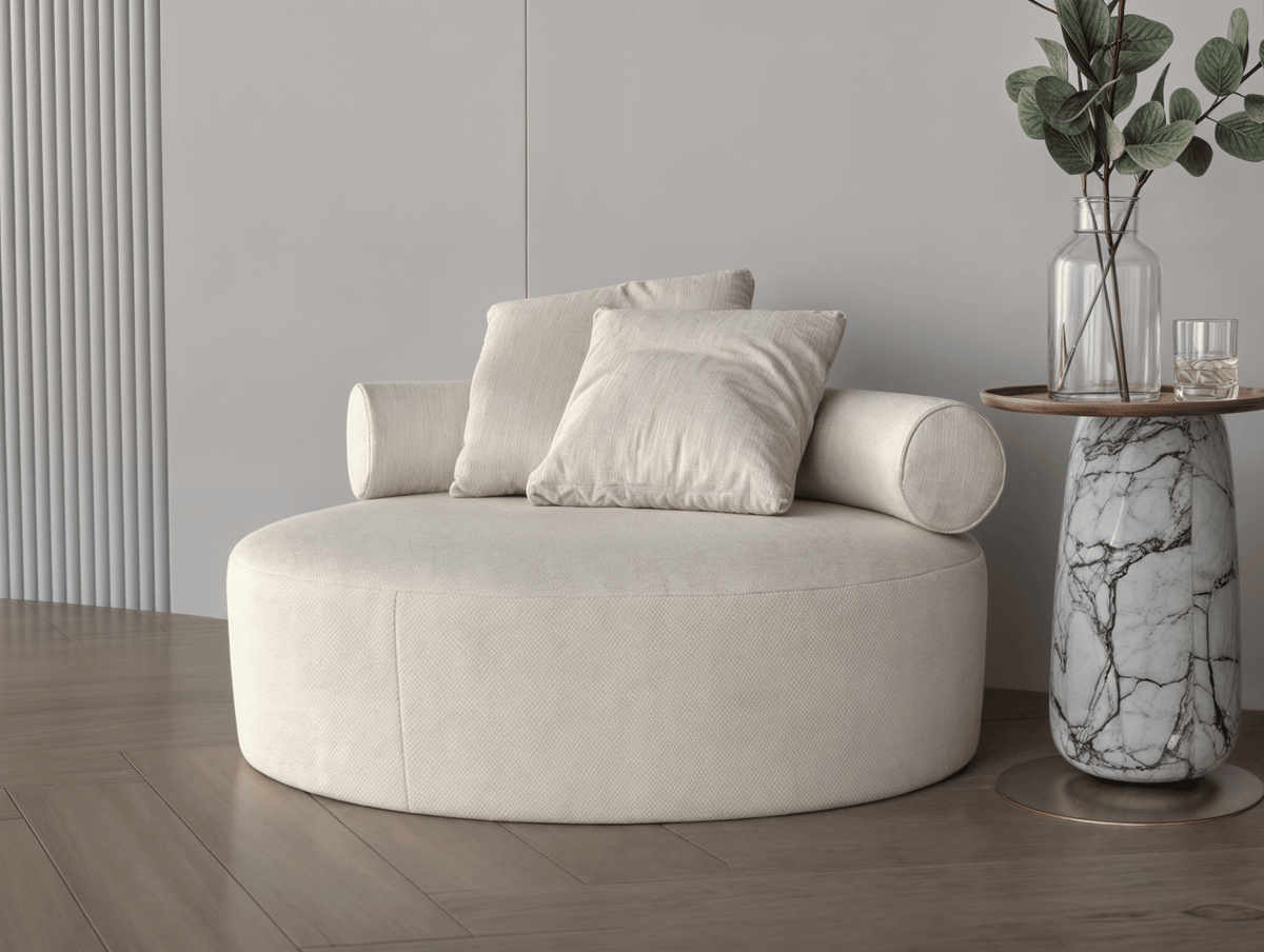 Chanel fabric vanilla round sofa 120x120x35 cm Sofas & Loveseats| Oak
