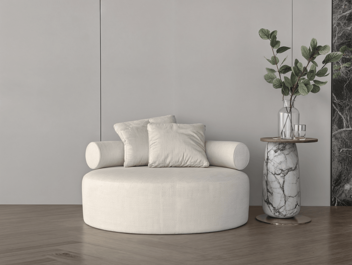 Chanel fabric vanilla round sofa 120x120x35 cm Sofas & Loveseats| Oak