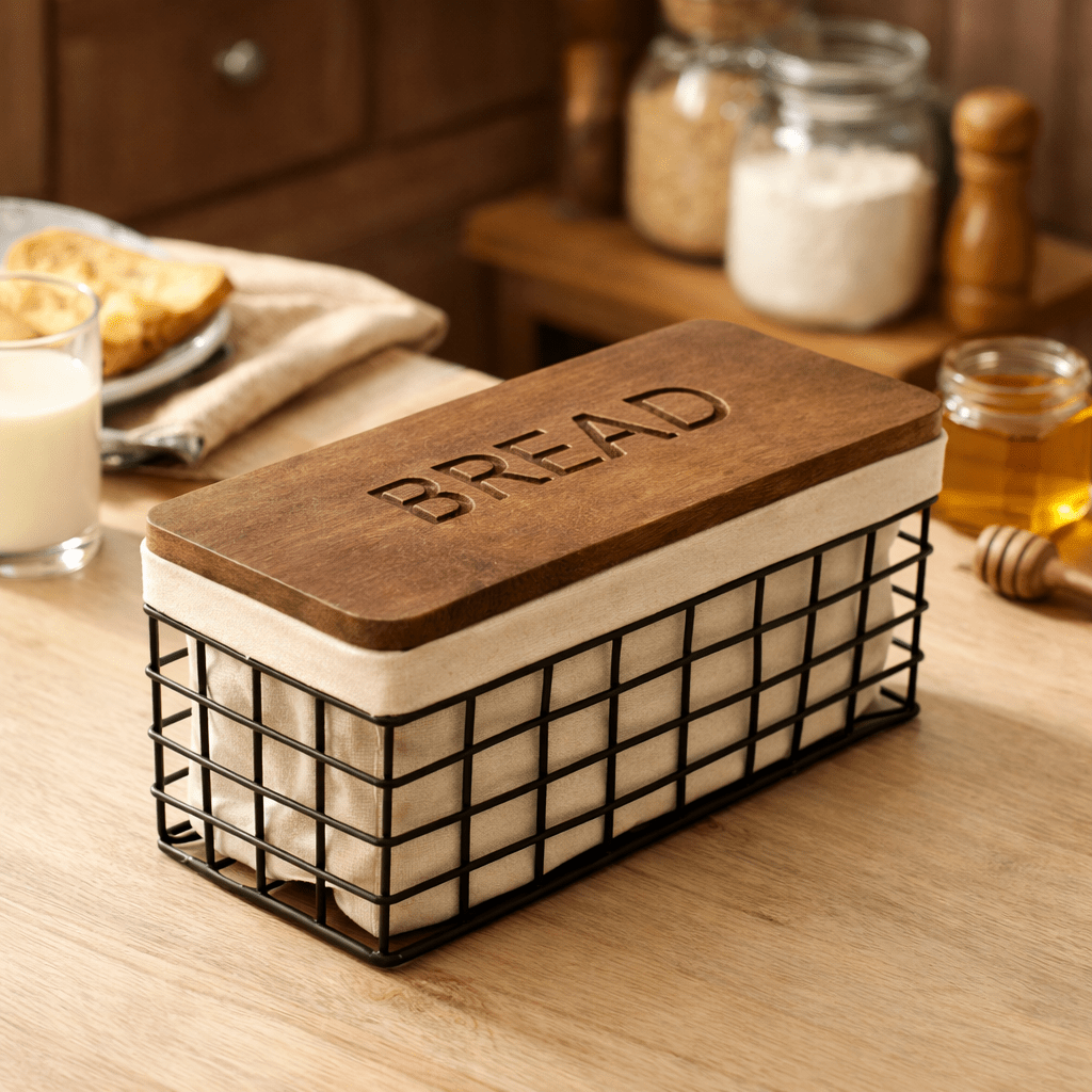 Charcoal Brown Twine Wire Bread Box with Fabric and Lid Box| Roots Furniture