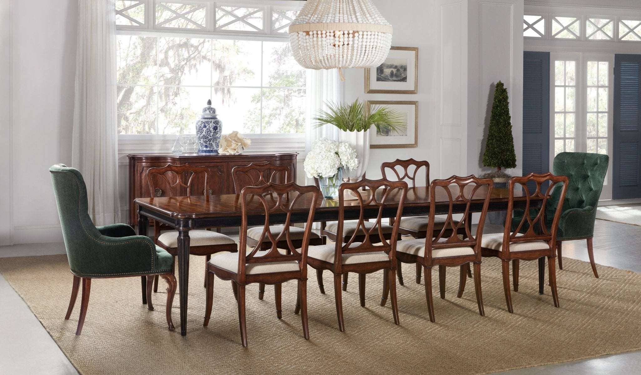Charleston Rectangle Leg Dining Table w-2-22in Leaves Dining Tables| Hooker
