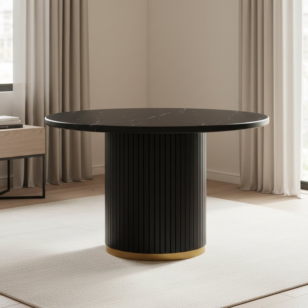 Chelsea Black Oak Round Dining Table Dining Tables| TOV
