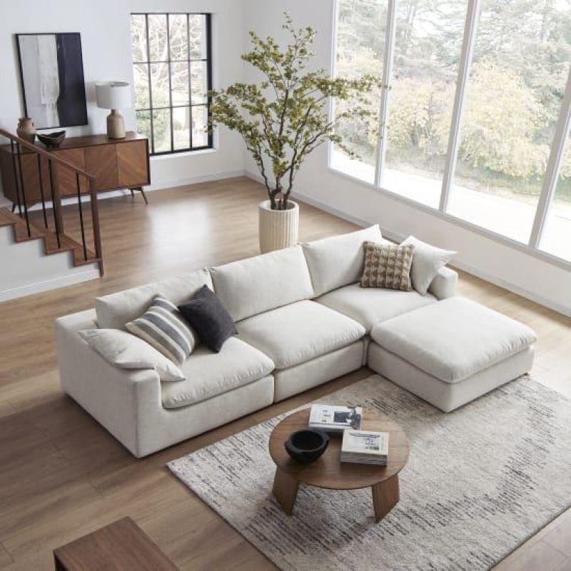 Chic Beige Velvet L-Shaped Sofa - 90x250x170x45 cm - Swedish Wood By Alhome - 110111015 Sofas & Loveseats| Alhome