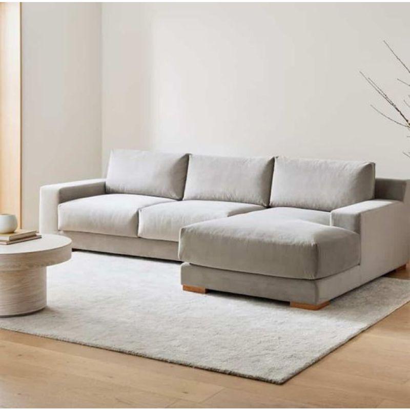 Chic Beige Velvet L-Shaped Sofa - 90x250x170x45 cm - Swedish Wood By Alhome - 1110111014 Sofas & Loveseats| Alhome