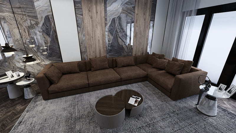 Chocolate corner sofa model Family Comfort 300×220 - Al Rugaib Furniture