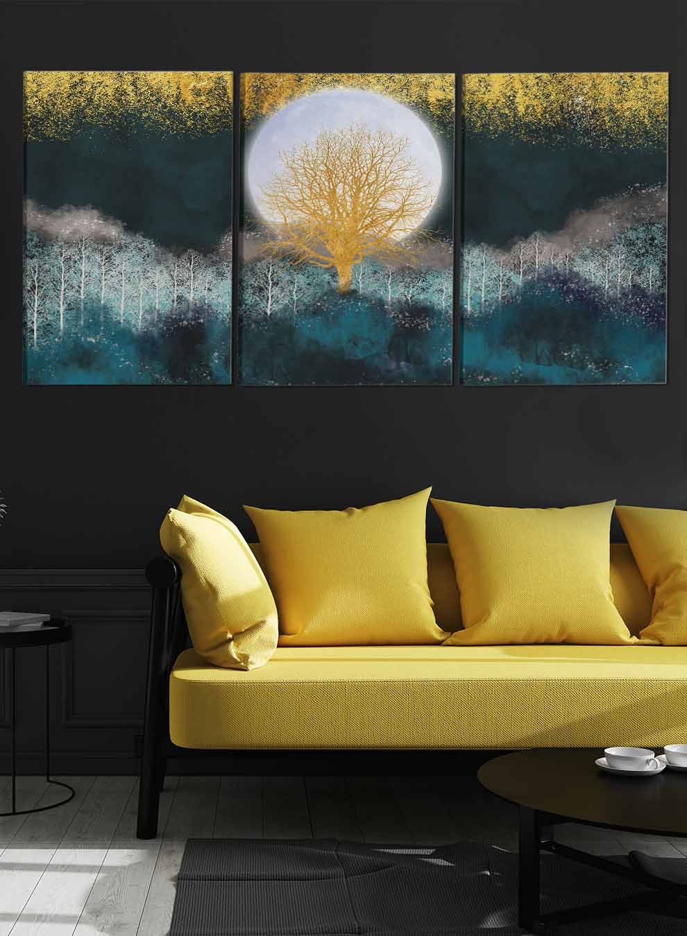 Christmas Trees And Moon Paintings(set of 3) Paintings & Pictures| LOWHA