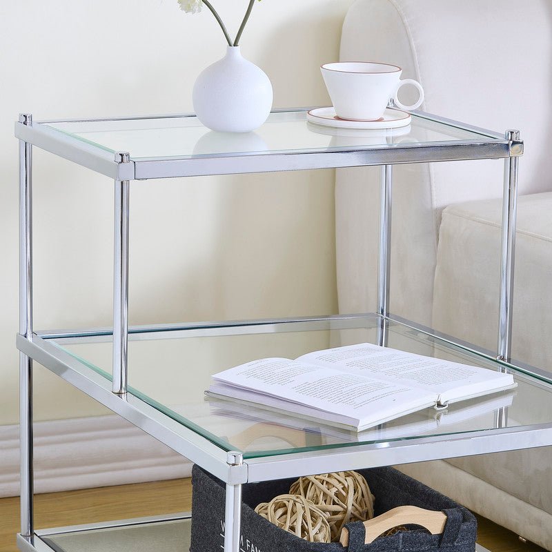 Luxe Chrome Metal Side Table End Tables| Crestview
