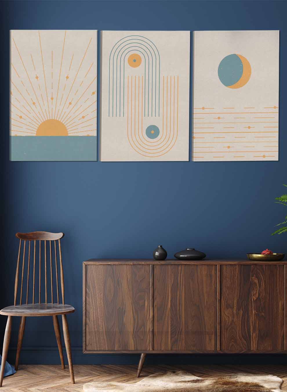 Circle Dots And Sun Rays Abstract Paintings(set of 3) Paintings & Pictures| LOWHA