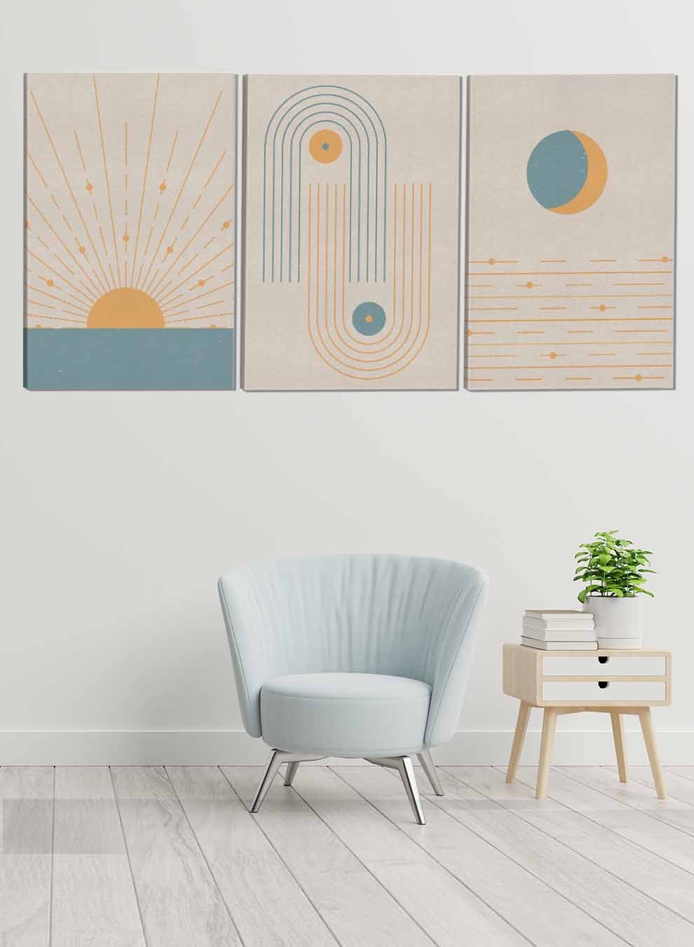 Circle Dots And Sun Rays Abstract Paintings(set of 3) Paintings & Pictures| LOWHA