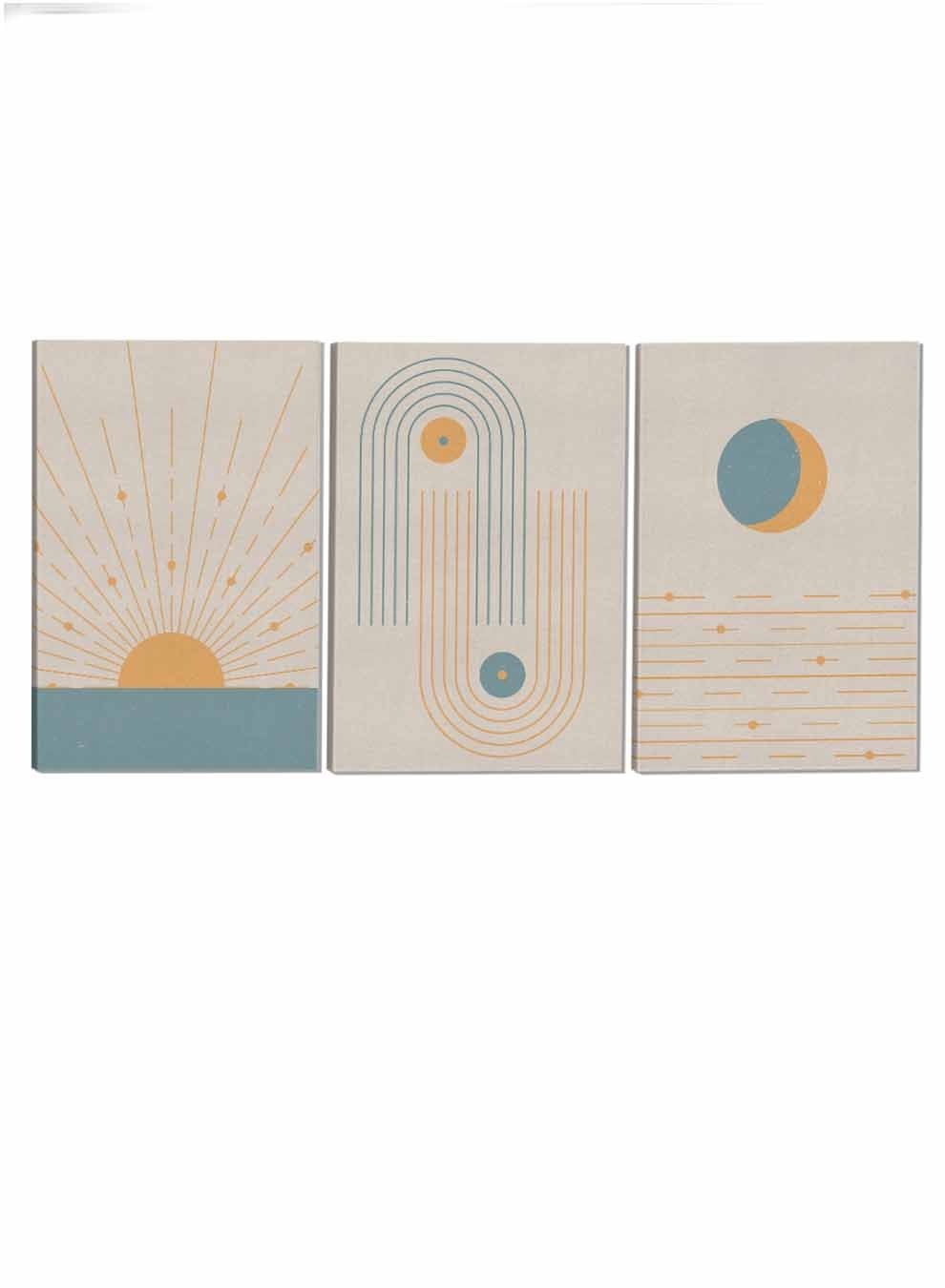 Circle Dots And Sun Rays Abstract Paintings(set of 3) Paintings & Pictures| LOWHA