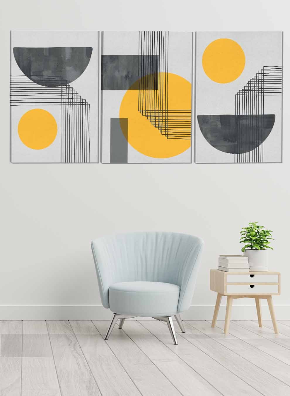 Circles Rectangle Curved Lines Paintings(set of 3) Paintings & Pictures| LOWHA