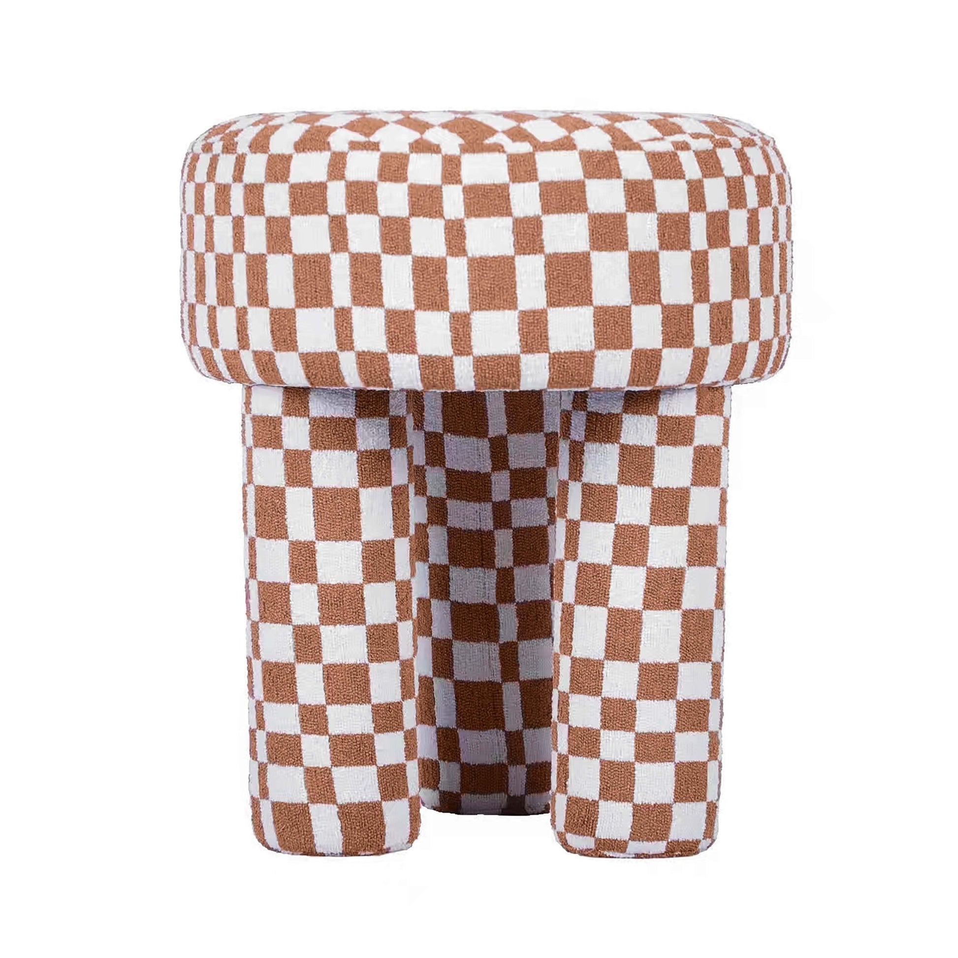 Claire Brown Checkered Boucle Stool Stools| TOV