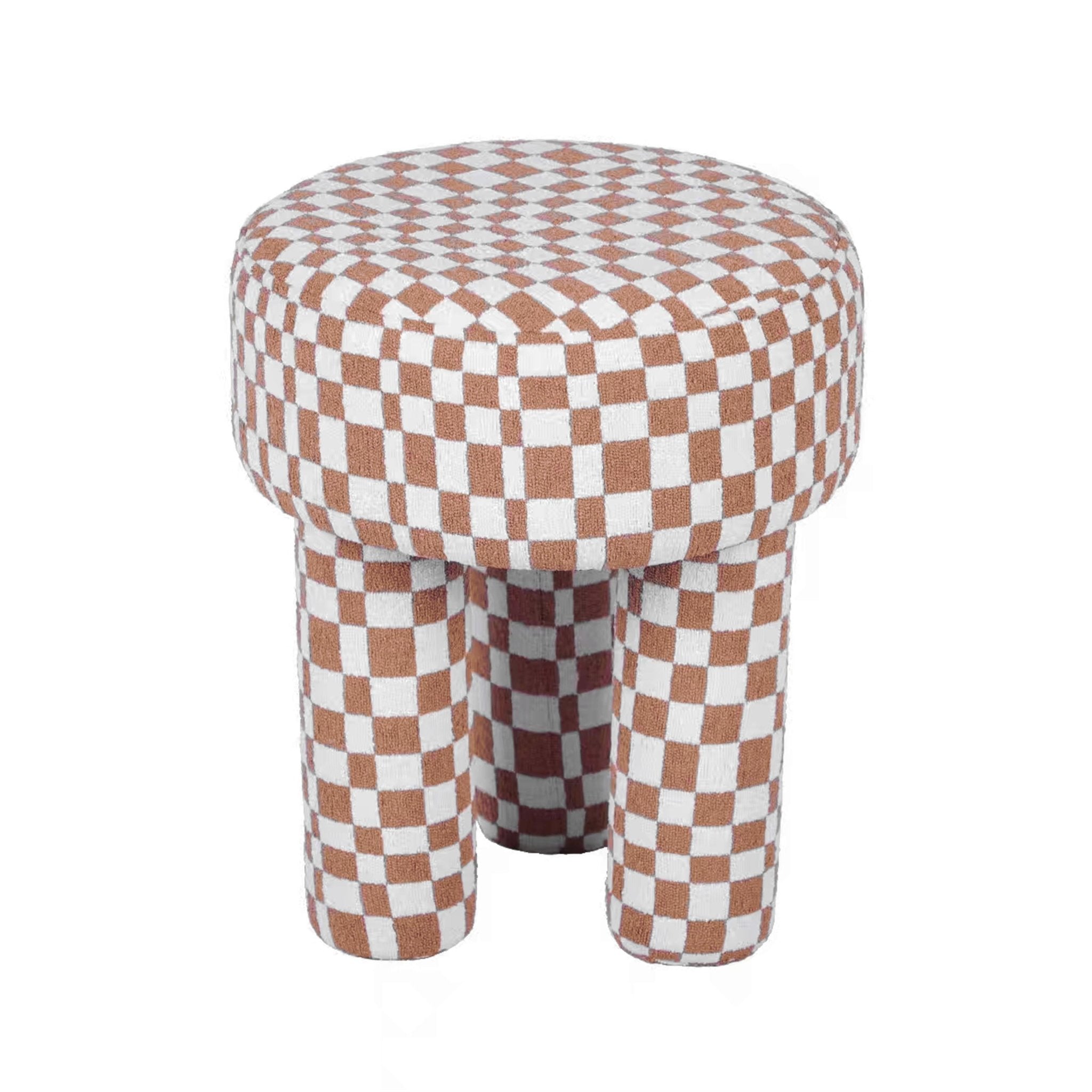 Claire Brown Checkered Boucle Stool Stools| TOV