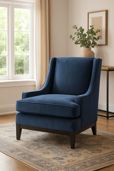 Classy By Noha Albabtain Blue Velvet Chair - Al Rugaib Furniture