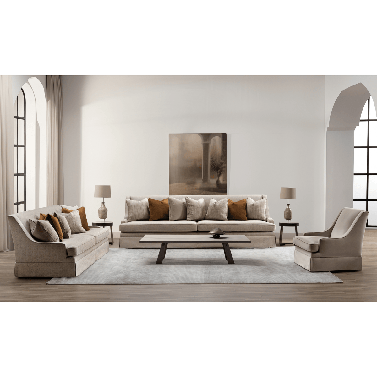 Classy By Noha Albabtain Skirted Beige 4 Seater Sofa XL Sofas| Roots Furniture