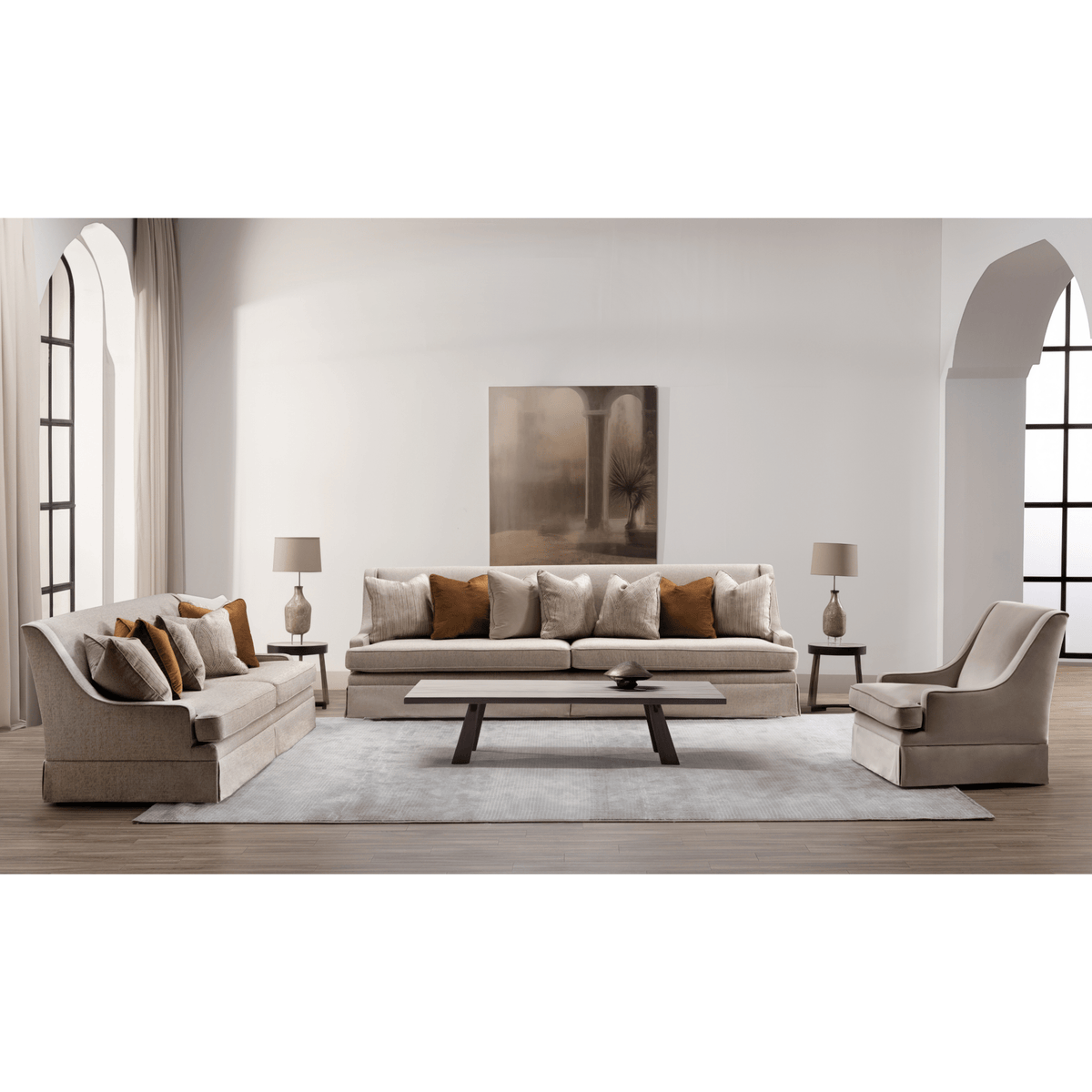 Classy By Noha Albabtain Skirted Beige Sofa Set Living Room Sets| Roots Furniture