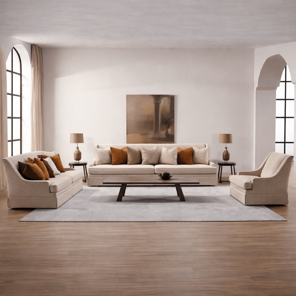 Classy By Noha Albabtain Skirted Beige Sofa Set Living Room Sets| Roots Furniture
