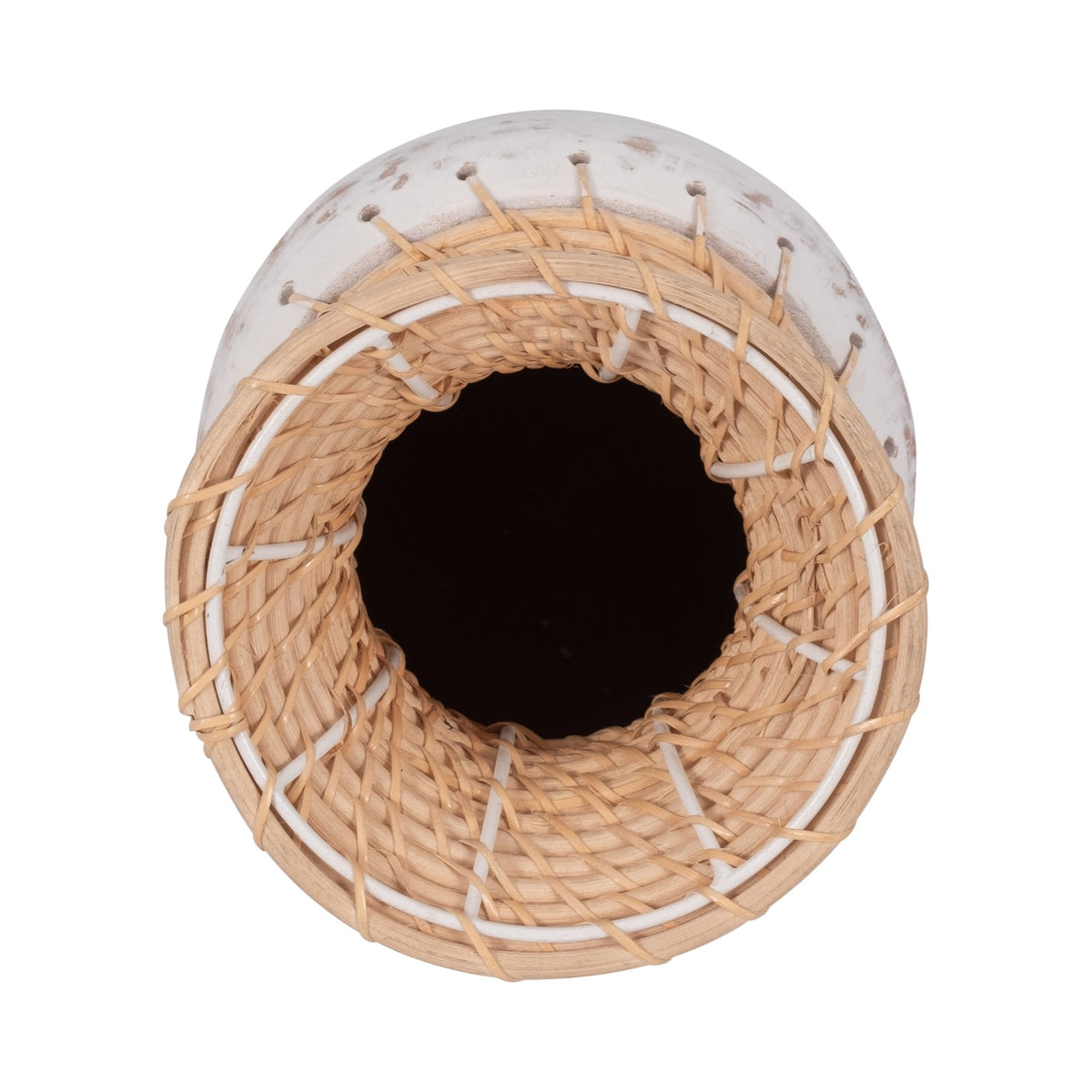 CLAY, 11" VASE WITH WOVEN TOP, WHITE/NATURAL Vases and Jars| Sagebrook Home