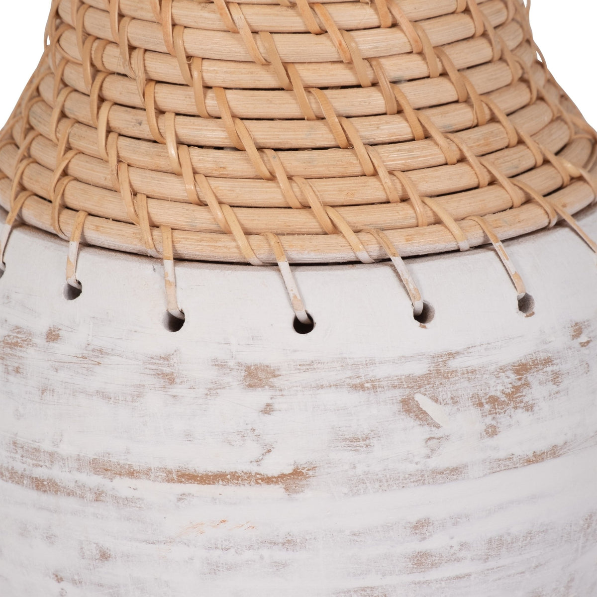 CLAY, 11" VASE WITH WOVEN TOP, WHITE/NATURAL Vases and Jars| Sagebrook Home