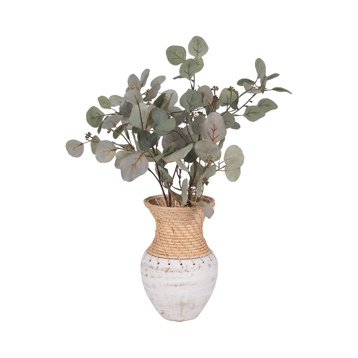 CLAY, 11" VASE WITH WOVEN TOP, WHITE/NATURAL Vases and Jars| Sagebrook Home