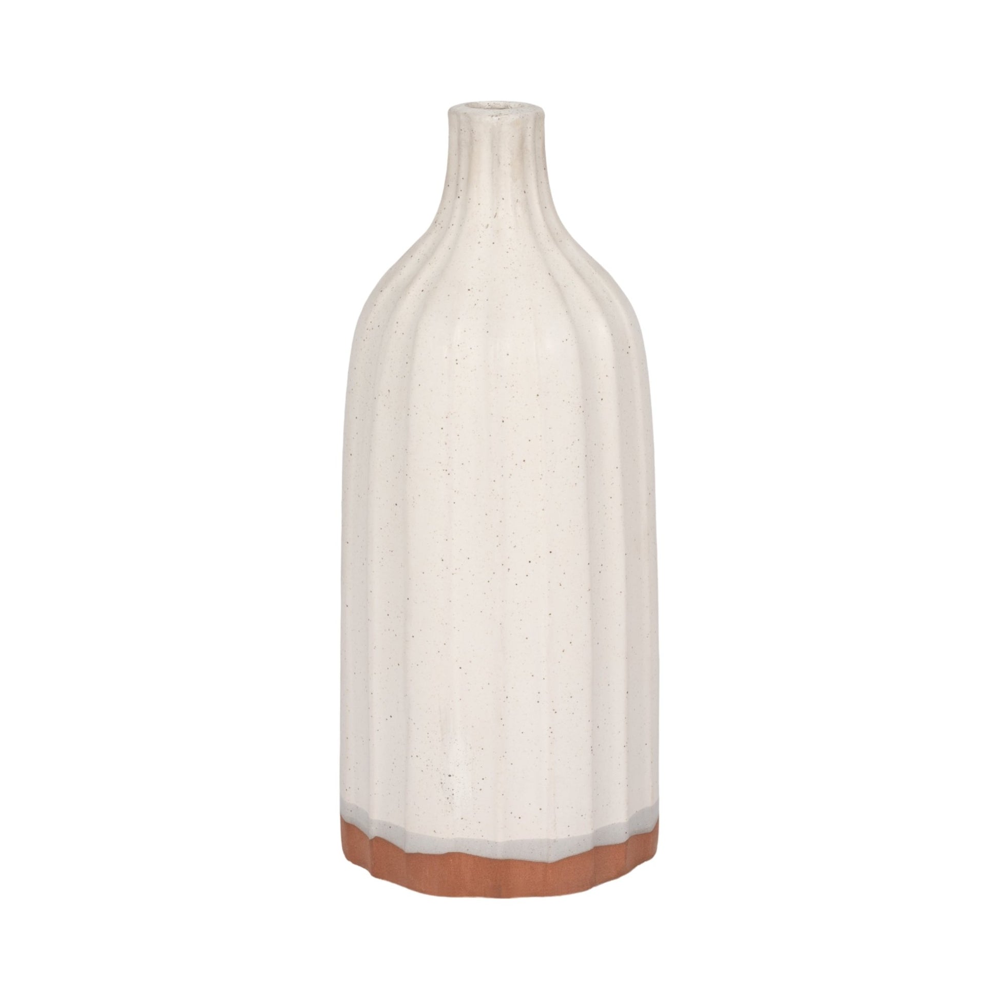 CLAY, 16" FLAT RIBBED BOTTLE VASE EXPOSED BOTTOM, Vases and Jars| Sagebrook Home