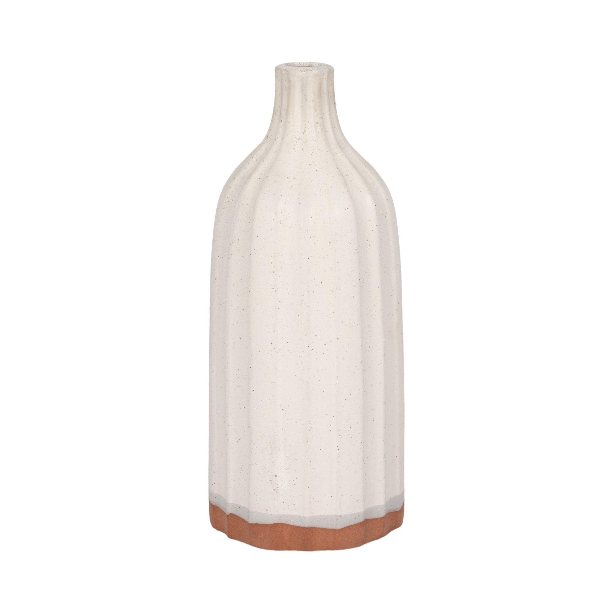 CLAY, 16" FLAT RIBBED BOTTLE VASE EXPOSED BOTTOM, Vases and Jars| Sagebrook Home
