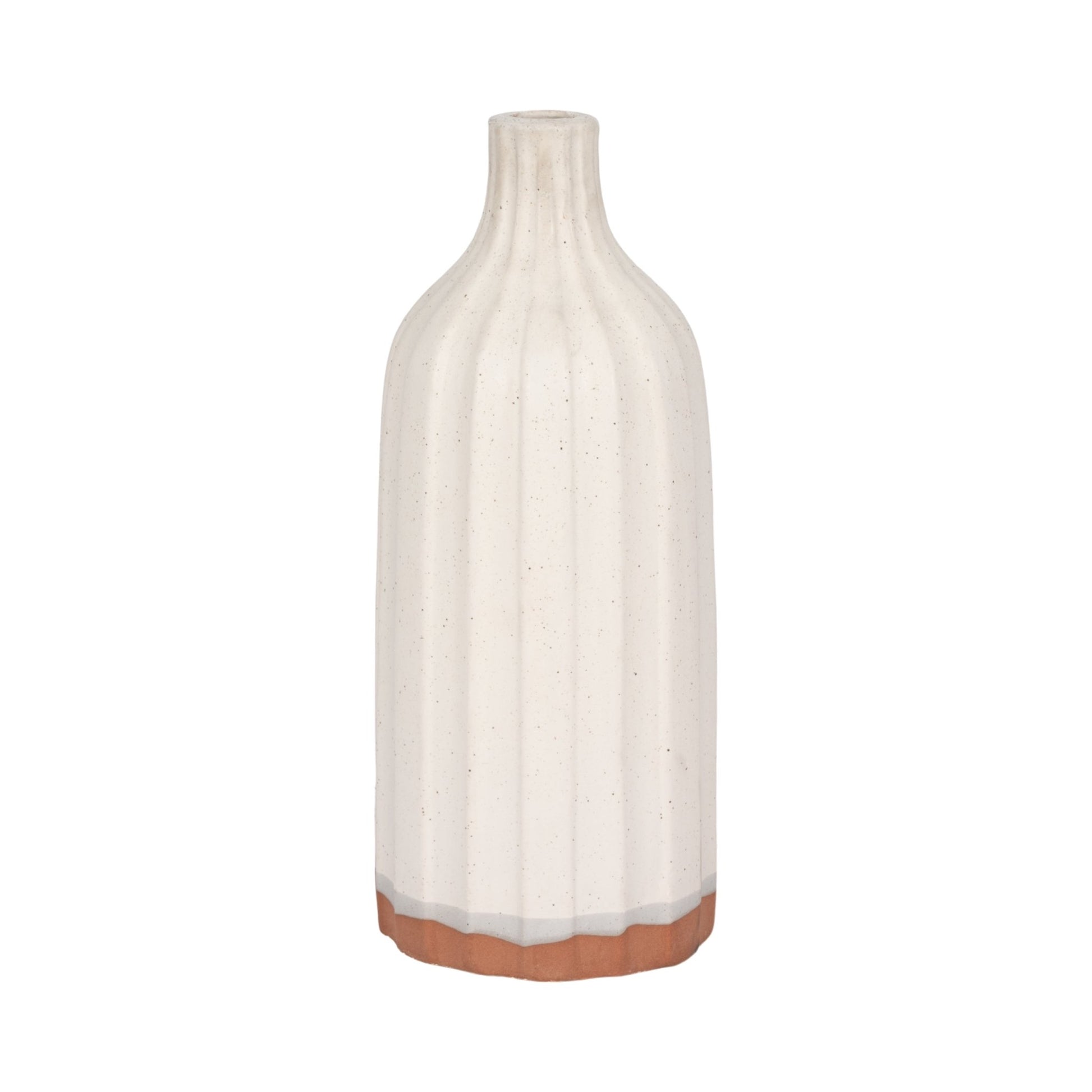 CLAY, 16" FLAT RIBBED BOTTLE VASE EXPOSED BOTTOM, Vases and Jars| Sagebrook Home