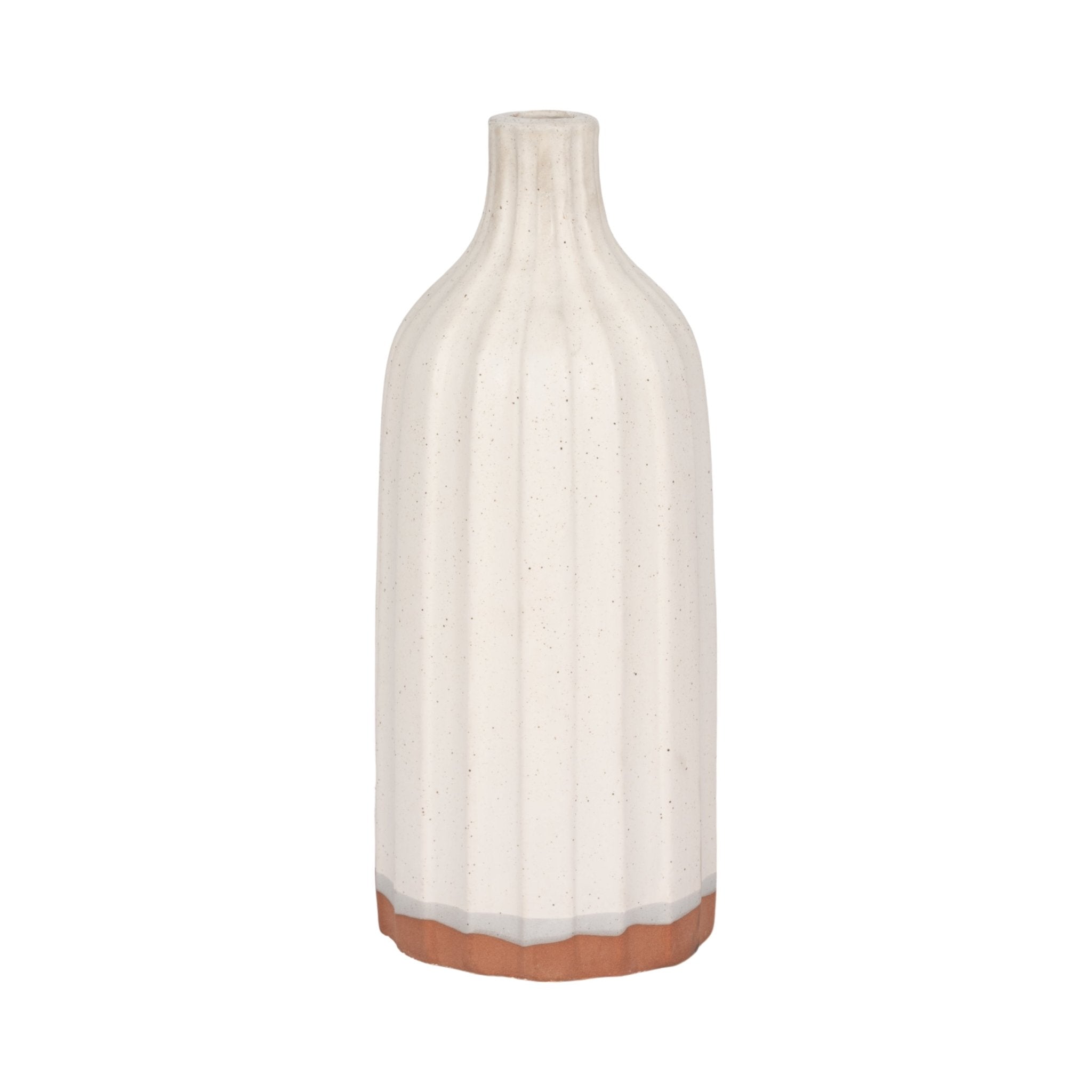 CLAY, 16" FLAT RIBBED BOTTLE VASE EXPOSED BOTTOM, Vases and Jars| Sagebrook Home