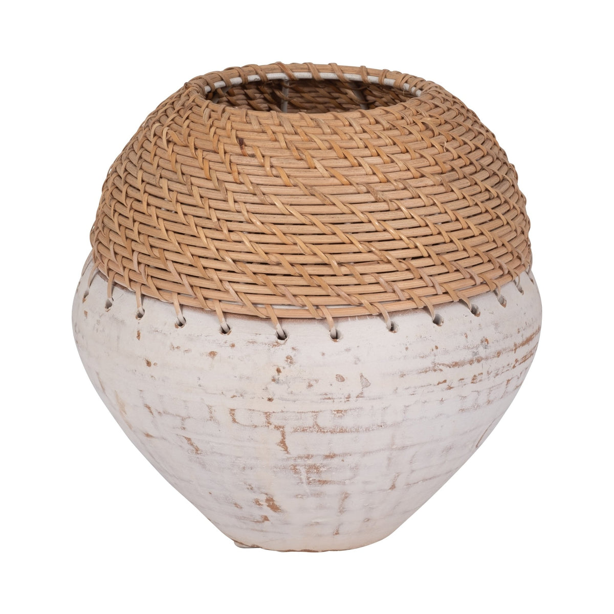 CLAY, 9" VASE WITH WOVEN TOP, WHITE/NATURAL Vases and Jars| Sagebrook Home