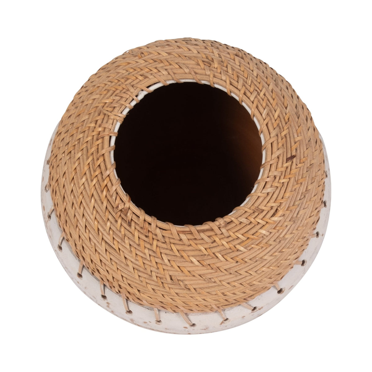 CLAY, 9" VASE WITH WOVEN TOP, WHITE/NATURAL Vases and Jars| Sagebrook Home