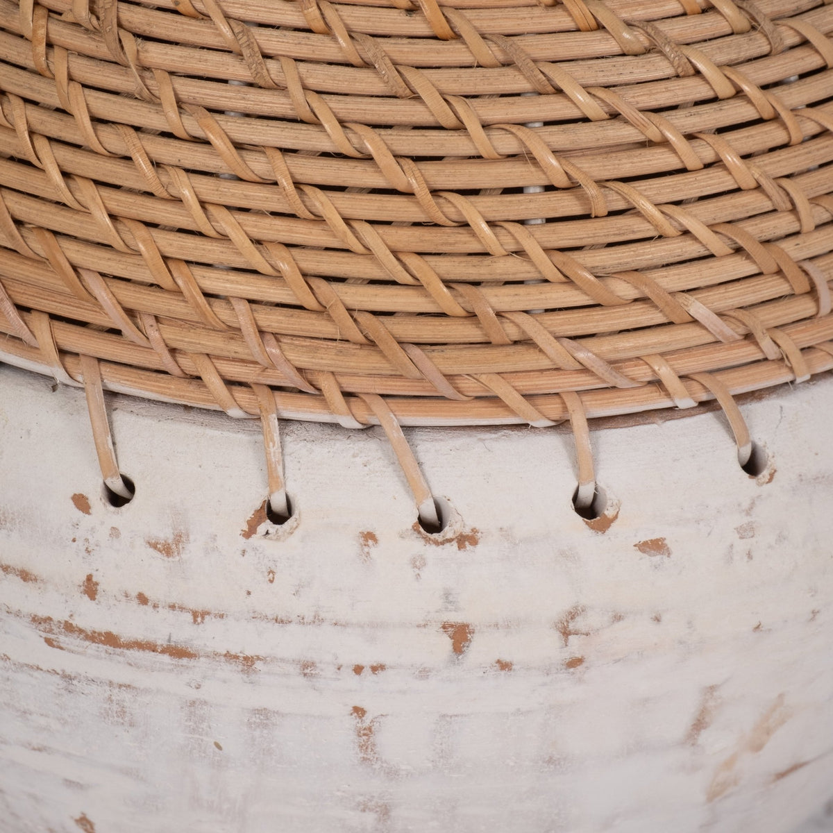 CLAY, 9" VASE WITH WOVEN TOP, WHITE/NATURAL Vases and Jars| Sagebrook Home