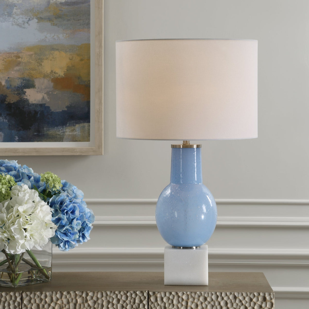 Clear Sky Blue Glass Table Lamp Table Lamps| Uttermost