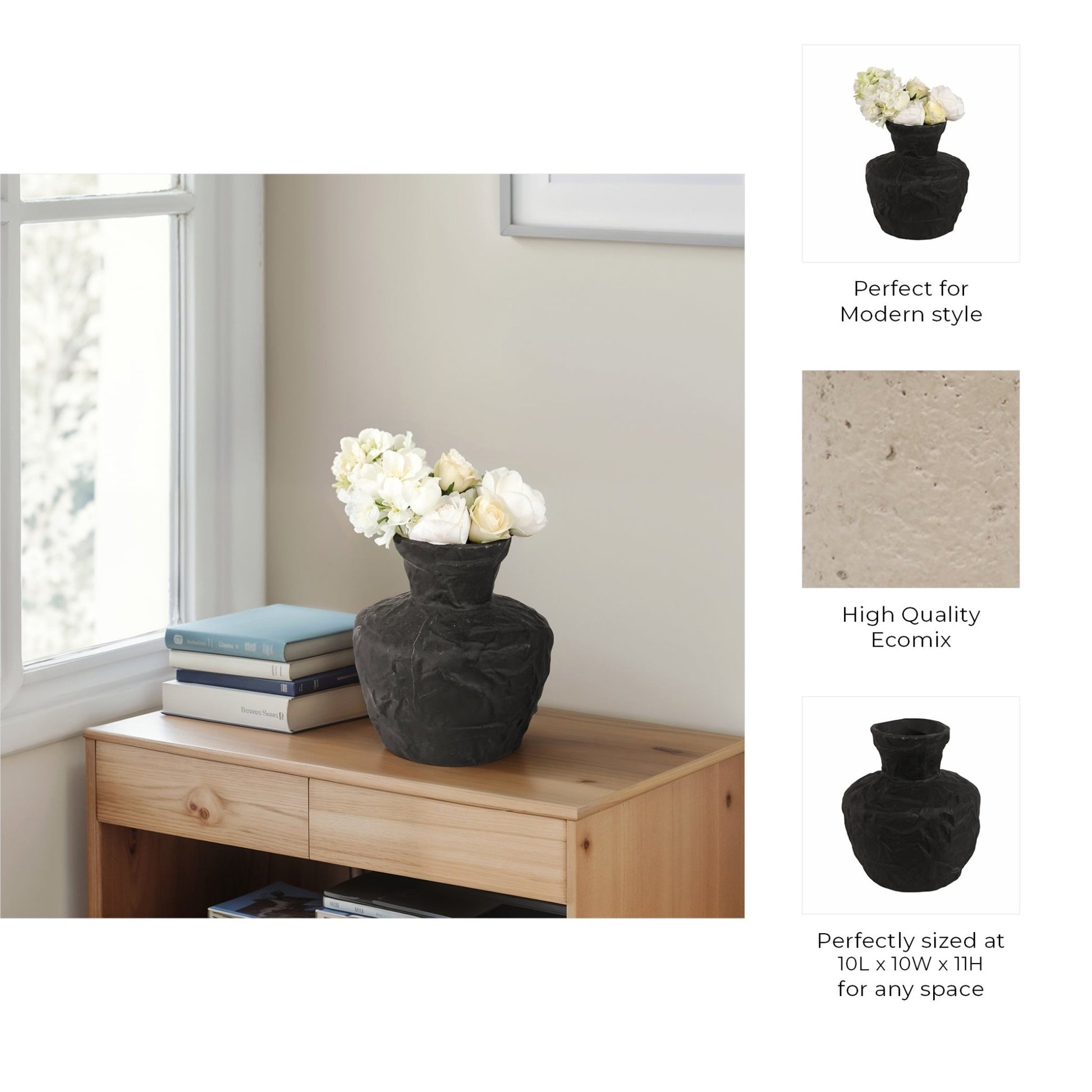 Cleo Black Ecomix Vase Vases and Jars| Sagebrook Home