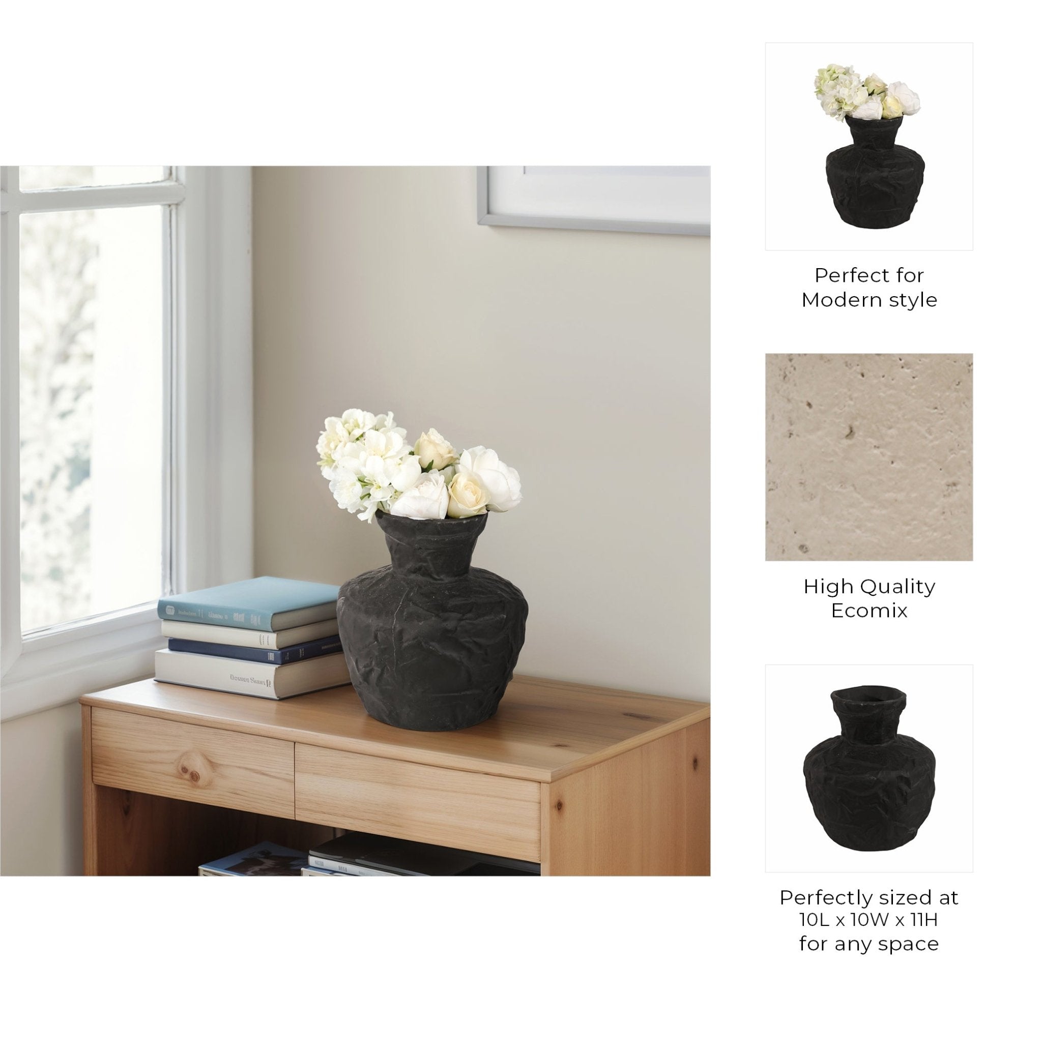 Cleo Black Ecomix Vase Vases and Jars| Sagebrook Home