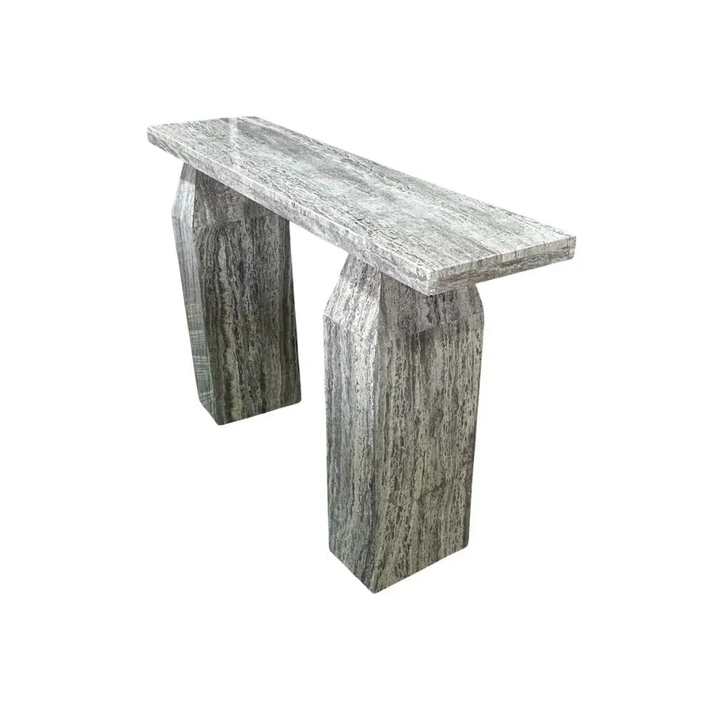 Silver Travertine Marble Console Table
