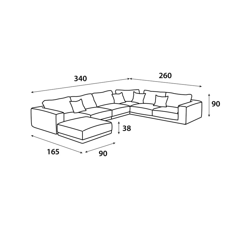 Cocoa corner sofa model "Rawa" size 260×340×165 - Al Rugaib Furniture