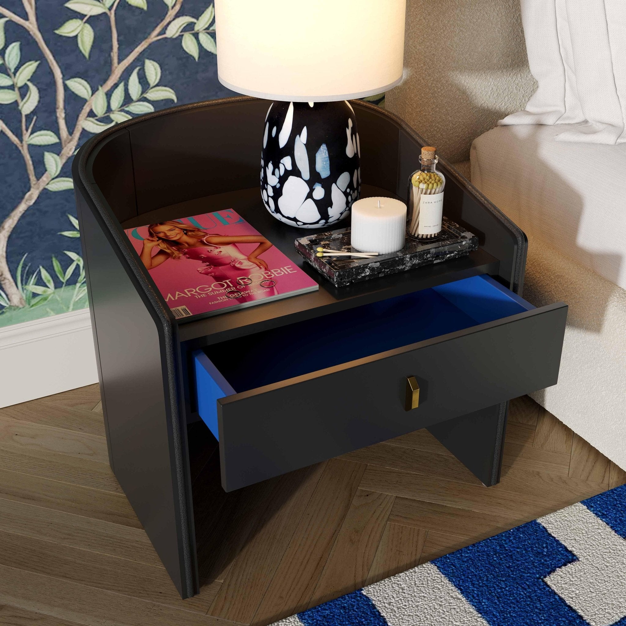Collins Black Lacquer Nightstand Nightstands| TOV