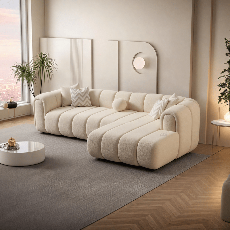 Comfy L - Shaped Sofa with BoucléUpholstery - Beige - Al Rugaib Furniture