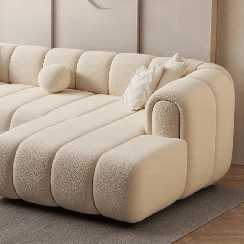 Comfy L-Shaped Sofa with BoucléUpholstery - Beige Corner Sofas| Otath