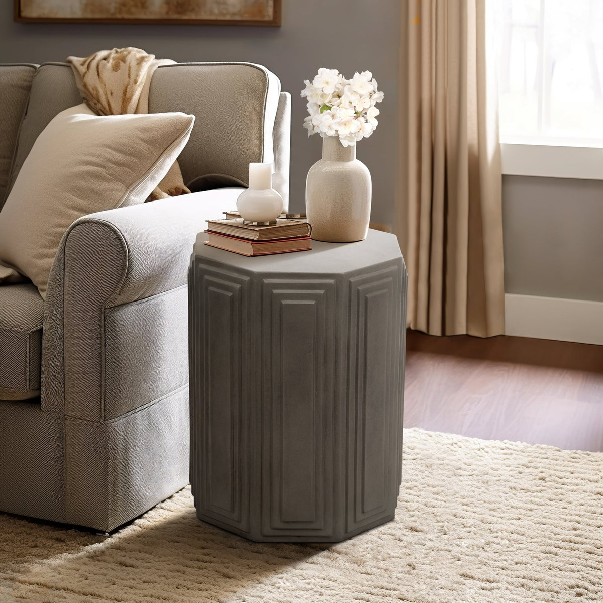 Concrete, 18" Geometric Accent Table, Dark Grey Accent & End Tables| Sagebrook Home