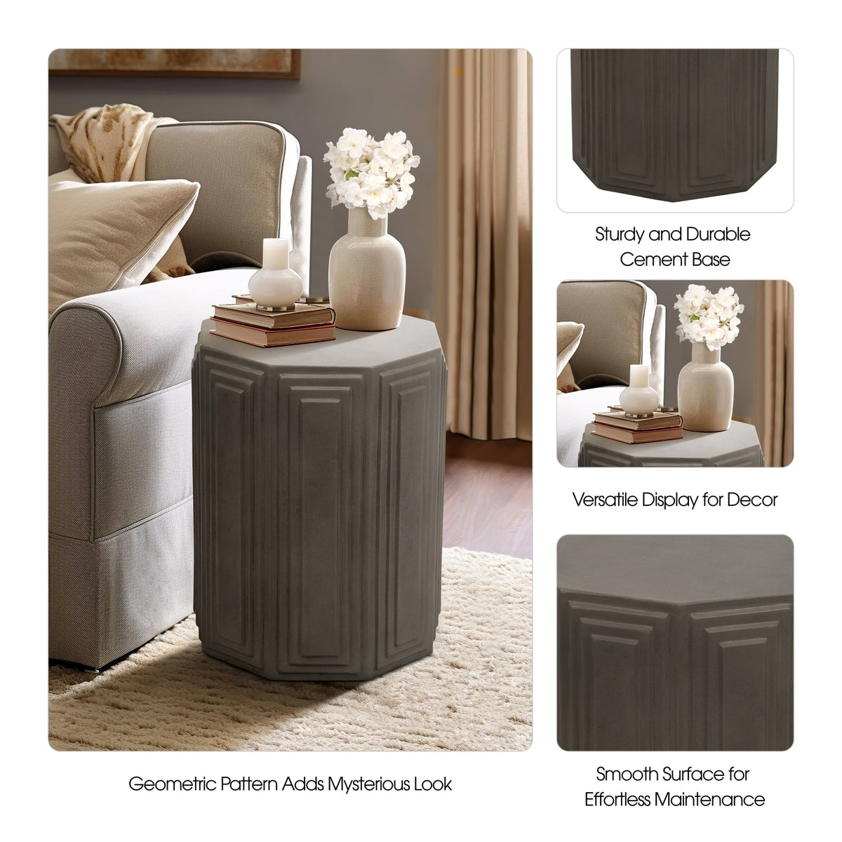 Concrete, 18" Geometric Accent Table, Dark Grey Accent & End Tables| Sagebrook Home