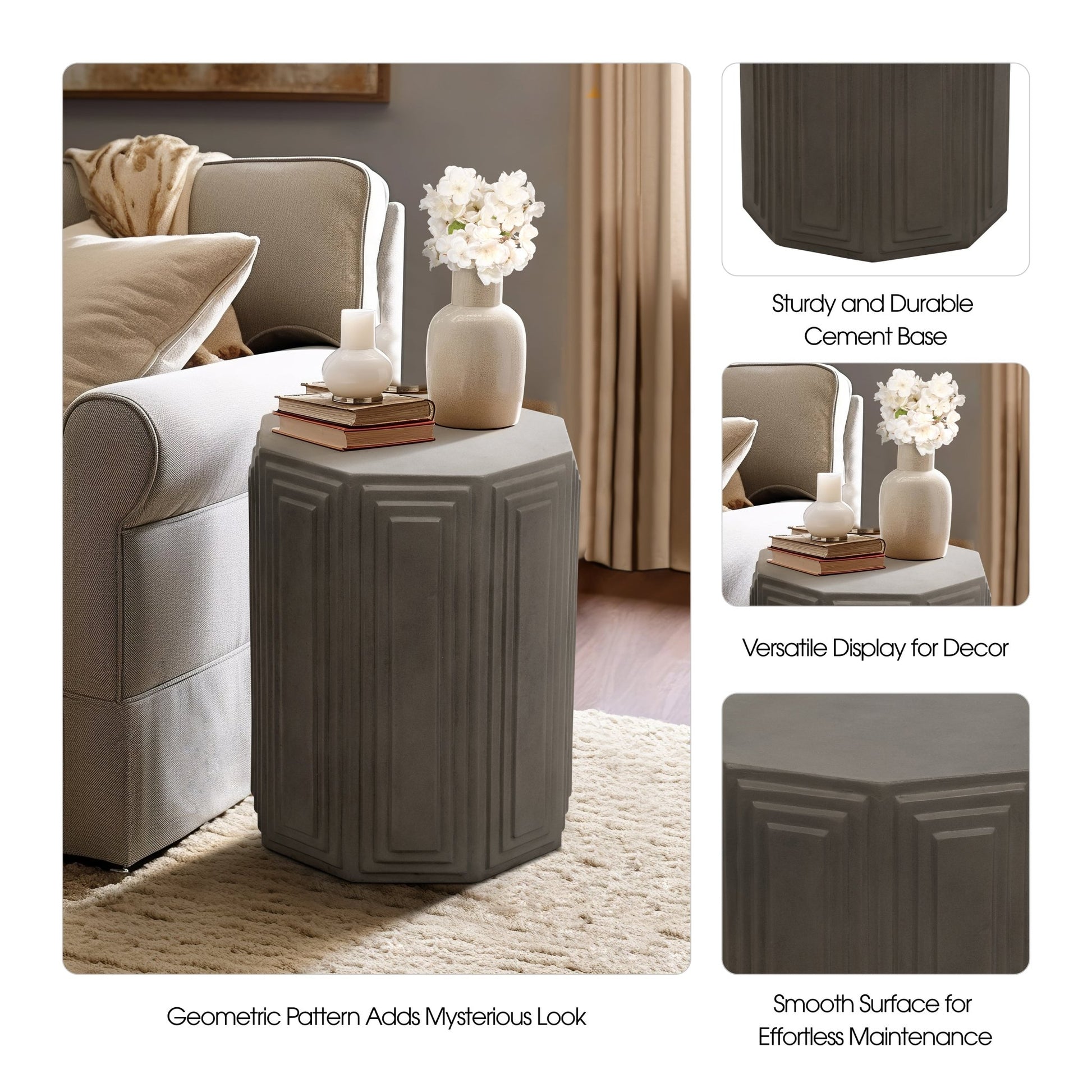 Concrete, 18" Geometric Accent Table, Dark Grey Accent & End Tables| Sagebrook Home