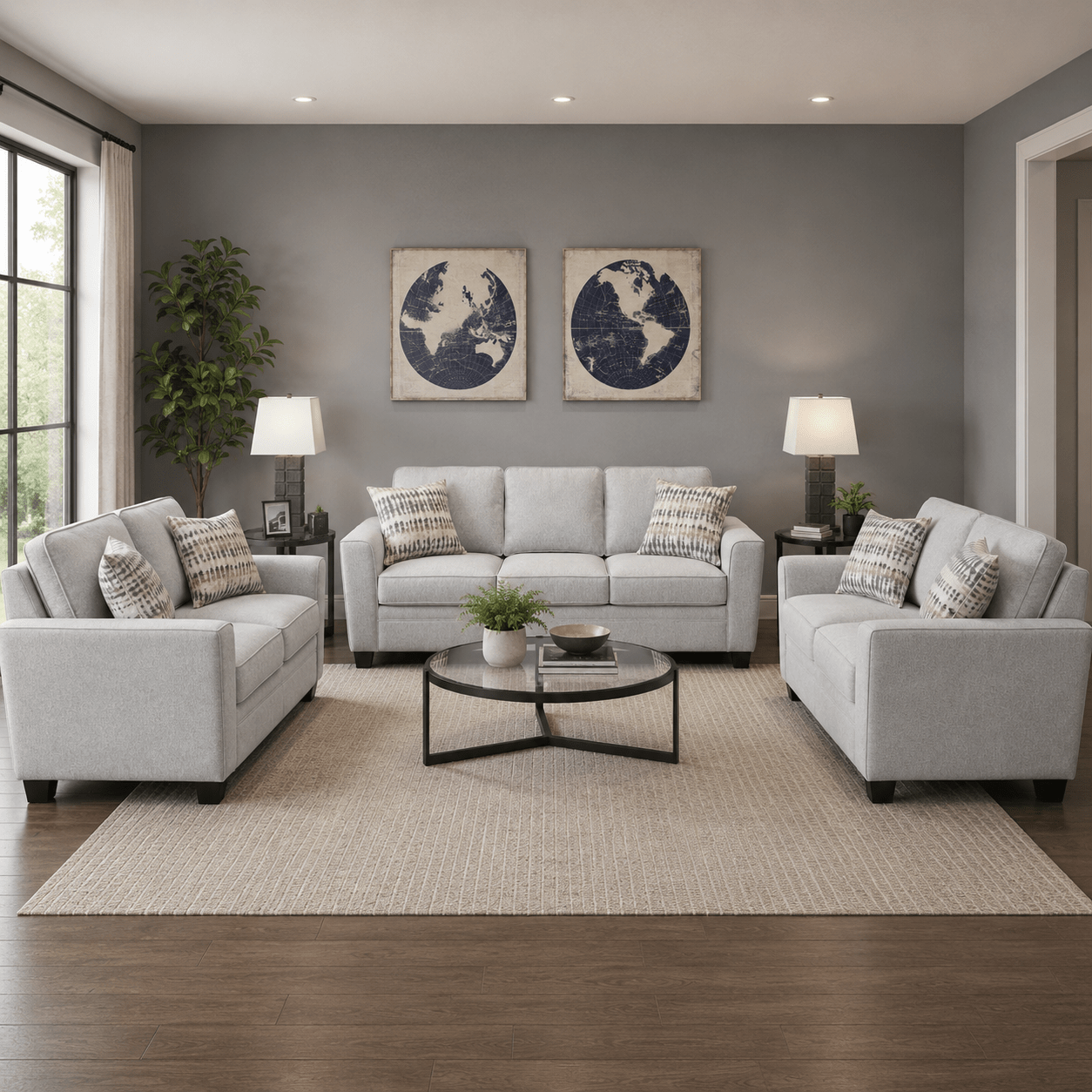 Confa Grey Living Room Set (Sofa + 2 Loveseat) Living Room Sets| Roots Furniture