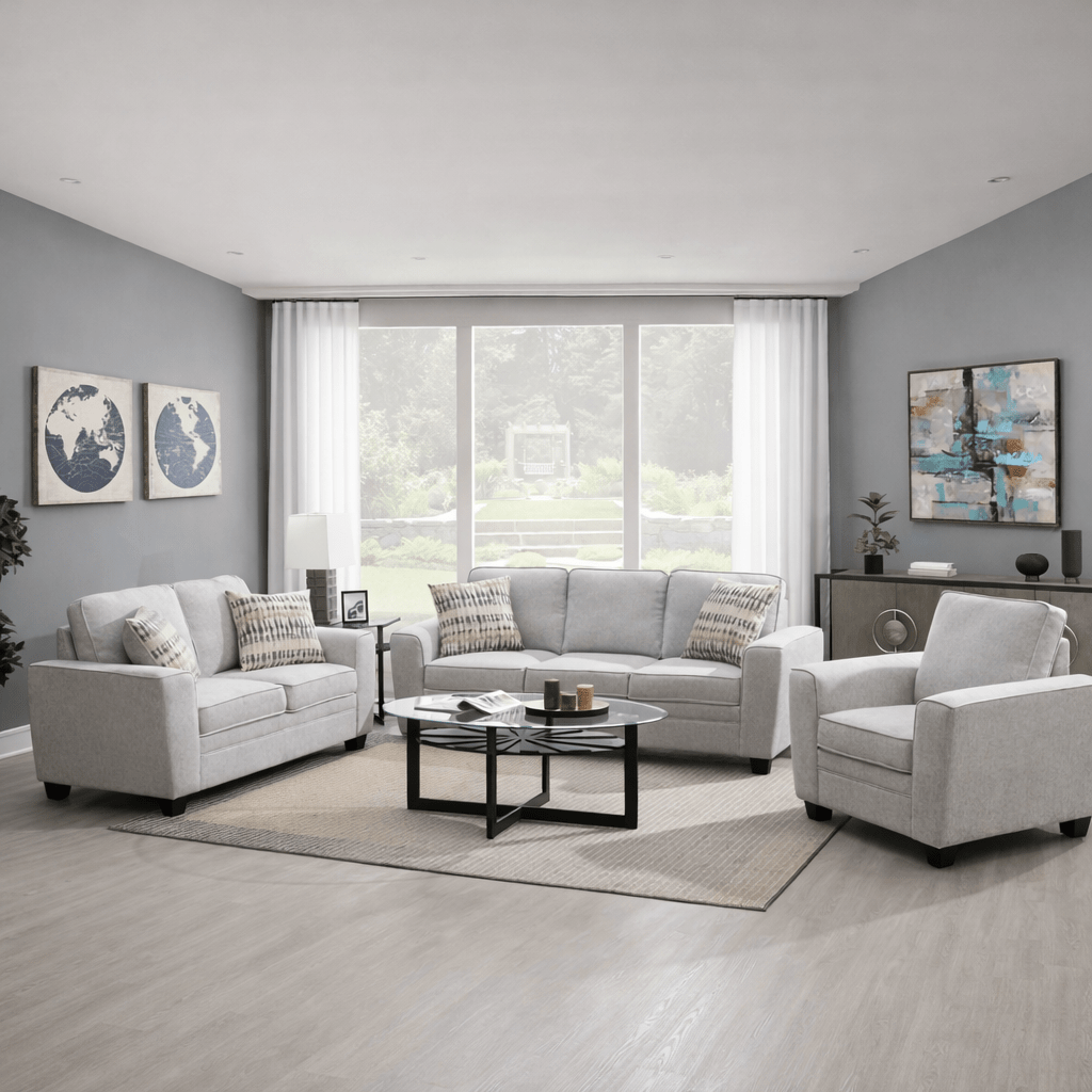Confa Grey Living Room Set (Sofa + Loveseat + Chair) Living Room Sets| Roots Furniture